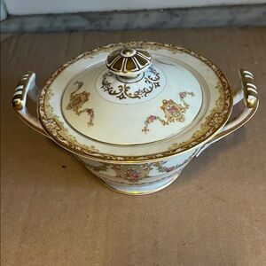 Noritake Gold and White Porcelain Sugar Bowl Circa 1950